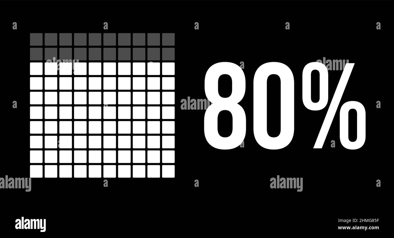 80 percent diagram, eighty percentage vector infographic. Rounded rectangles forming a square chart. White color on black background. Stock Vector