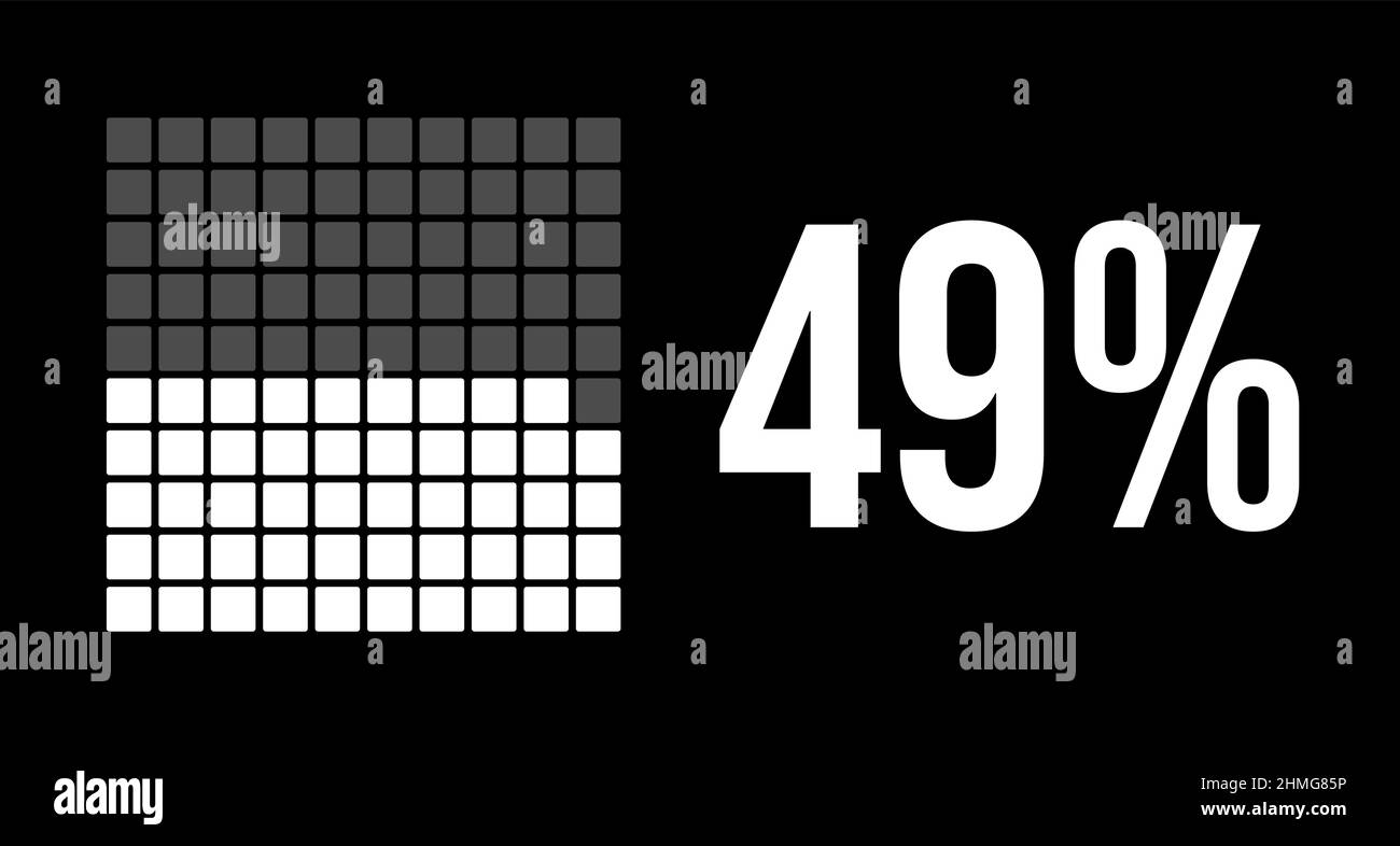 49 percent diagram, forty-nine percentage vector infographic. Rounded rectangles forming a square chart. White color on black background. Stock Vector
