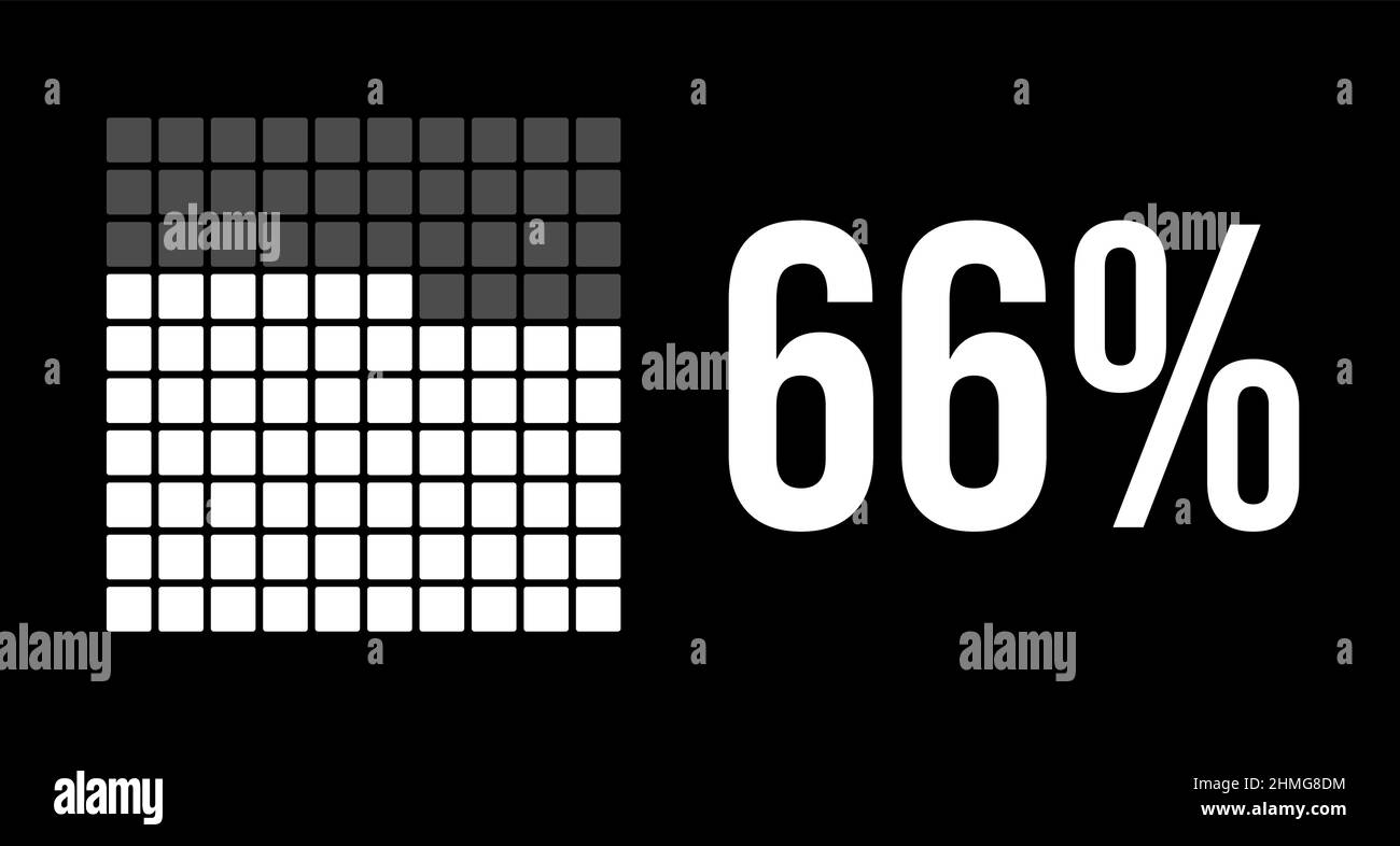 66 percent diagram, sixty-six percentage vector infographic. Rounded rectangles forming a square chart. White color on black background. Stock Vector