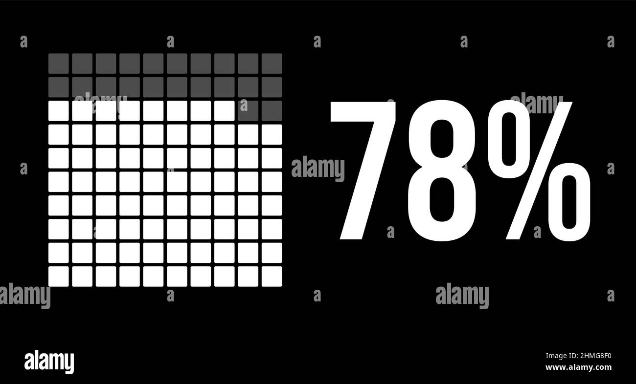 78 percent diagram, seventy-eight percentage vector infographic. Rounded rectangles forming a square chart. White color on black background. Stock Vector