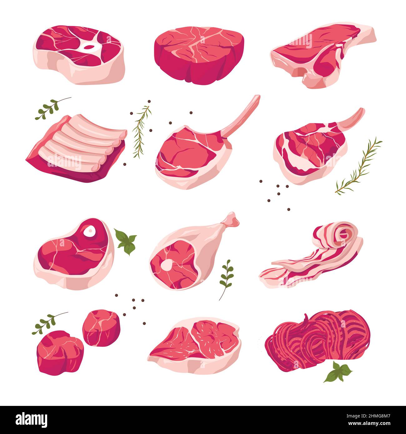 Pork meat, different kinds assortment in shop Stock Vector Image & Art