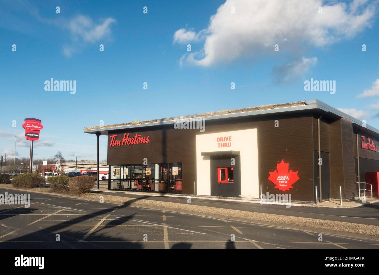 Tim Hortons drive thru restaurant at Washington Galleries, north east England, UK Stock Photo