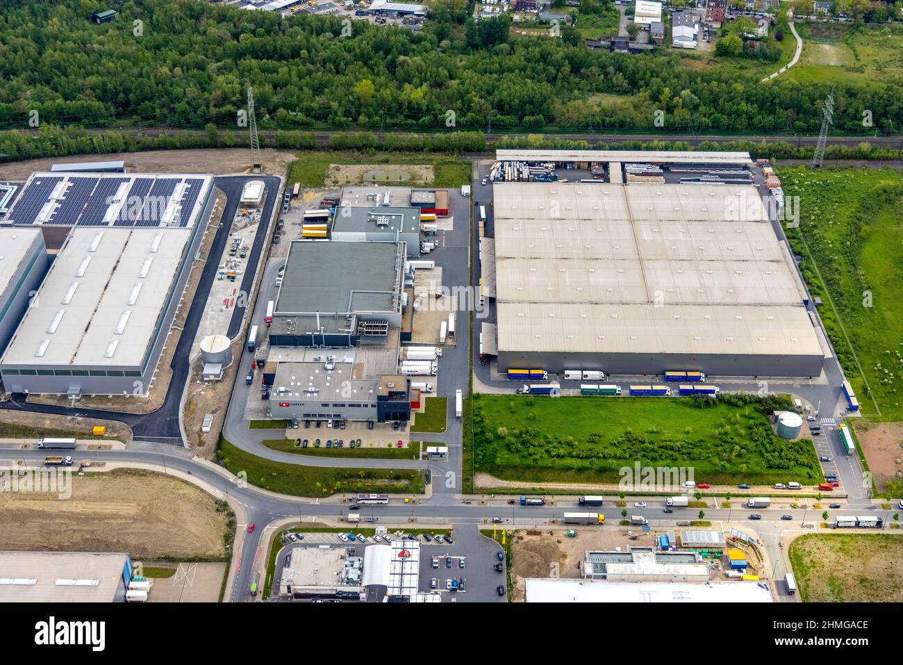 Aerial view, formerly Schalker Verein, construction site at Europastraße industrial estate, Gelsenkirchen-Bulmke-Hüllen, Gelsenkirchen, Ruhr area, Nor Stock Photo
