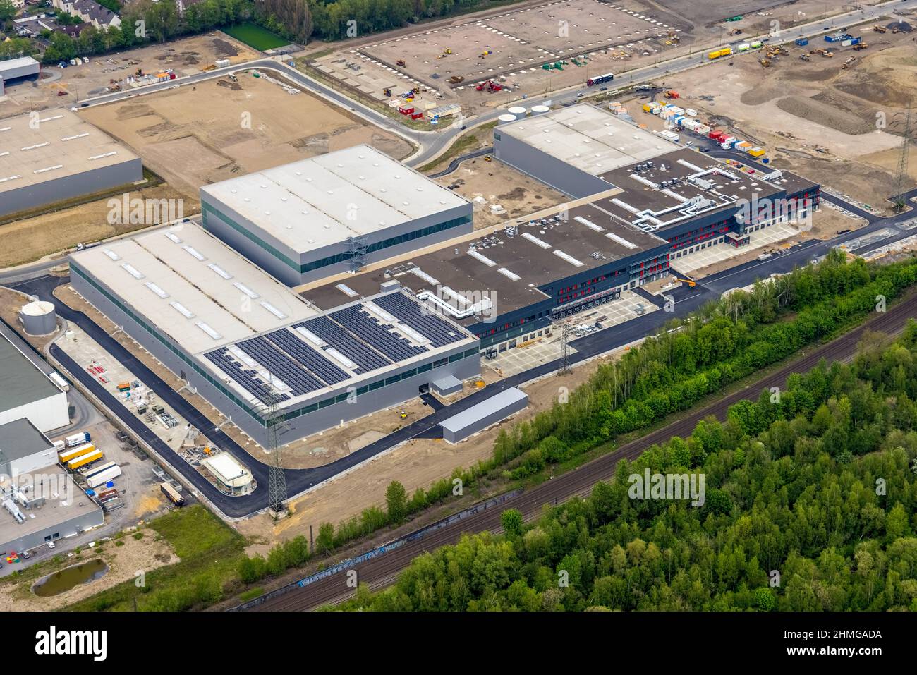 Aerial view, formerly Schalker Verein, construction site at Europastraße industrial estate, Gelsenkirchen-Bulmke-Hüllen, Gelsenkirchen, Ruhr area, Nor Stock Photo