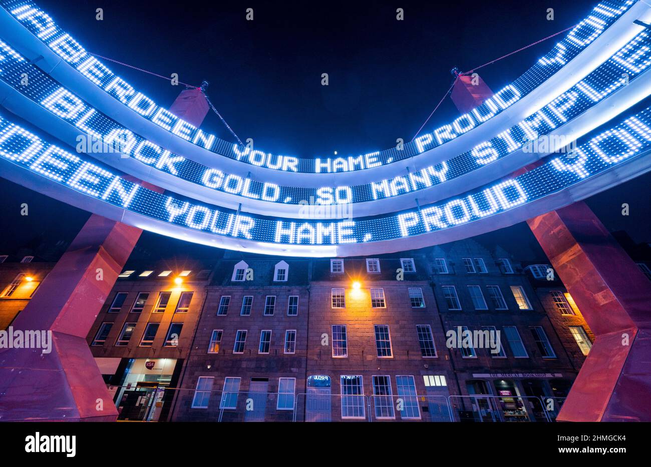 'Together' created by Lucid Creates, is a large-scale art installation filled with video light displaying quotes, stories and memories from the communities of Aberdeen which is on display in the city's Castlegate as part of the SPECTRA Festival. Picture date: Wednesday February 9, 2022. Stock Photo