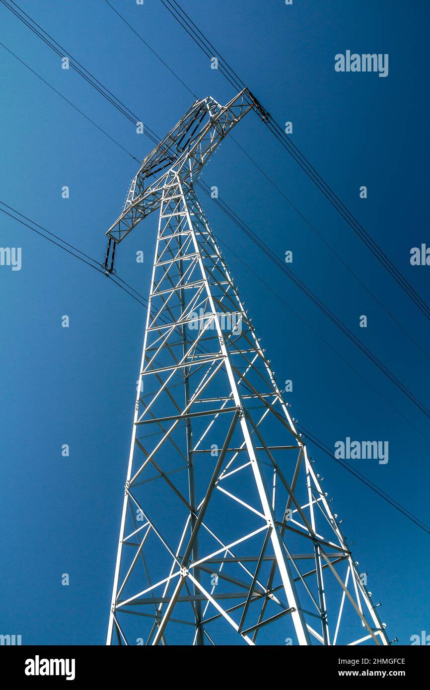 High voltage power line mast. Stock Photo