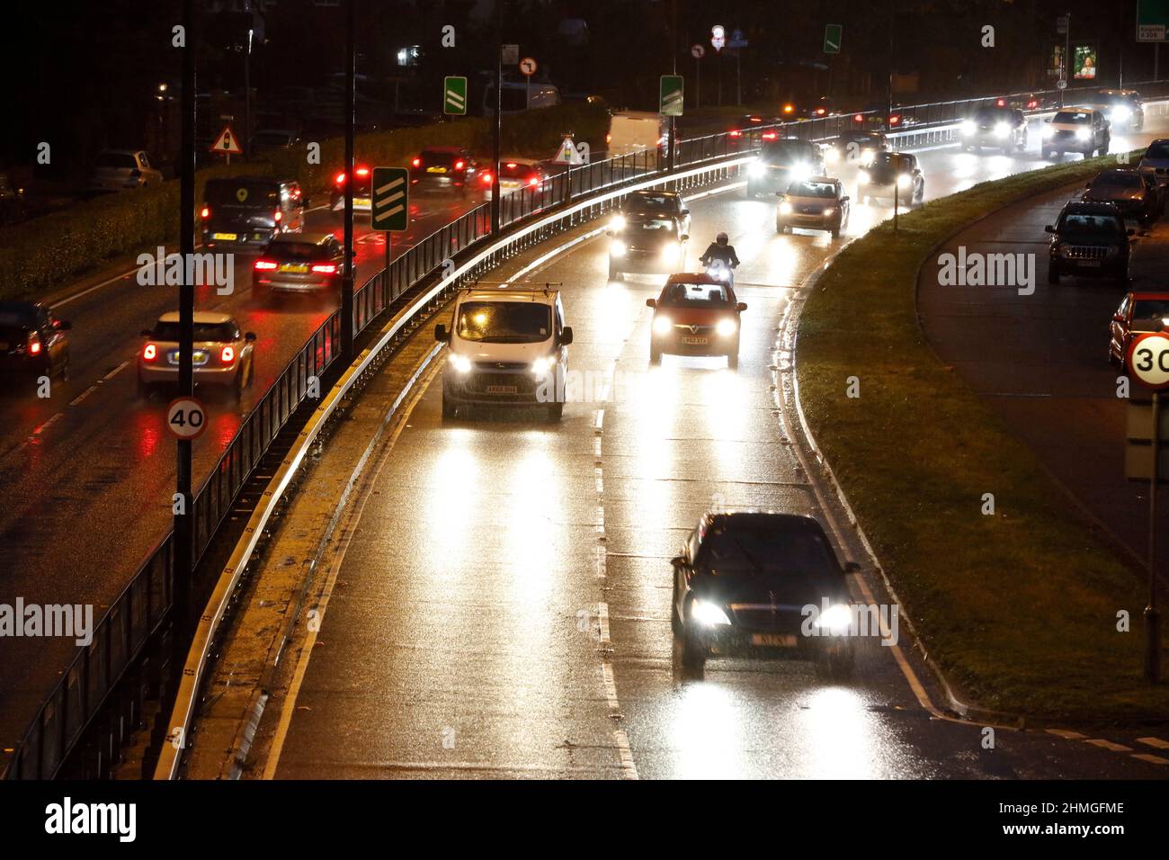 Evening rush hour traffic on the A3 road at Kingston Vale, London, UK Stock Photo