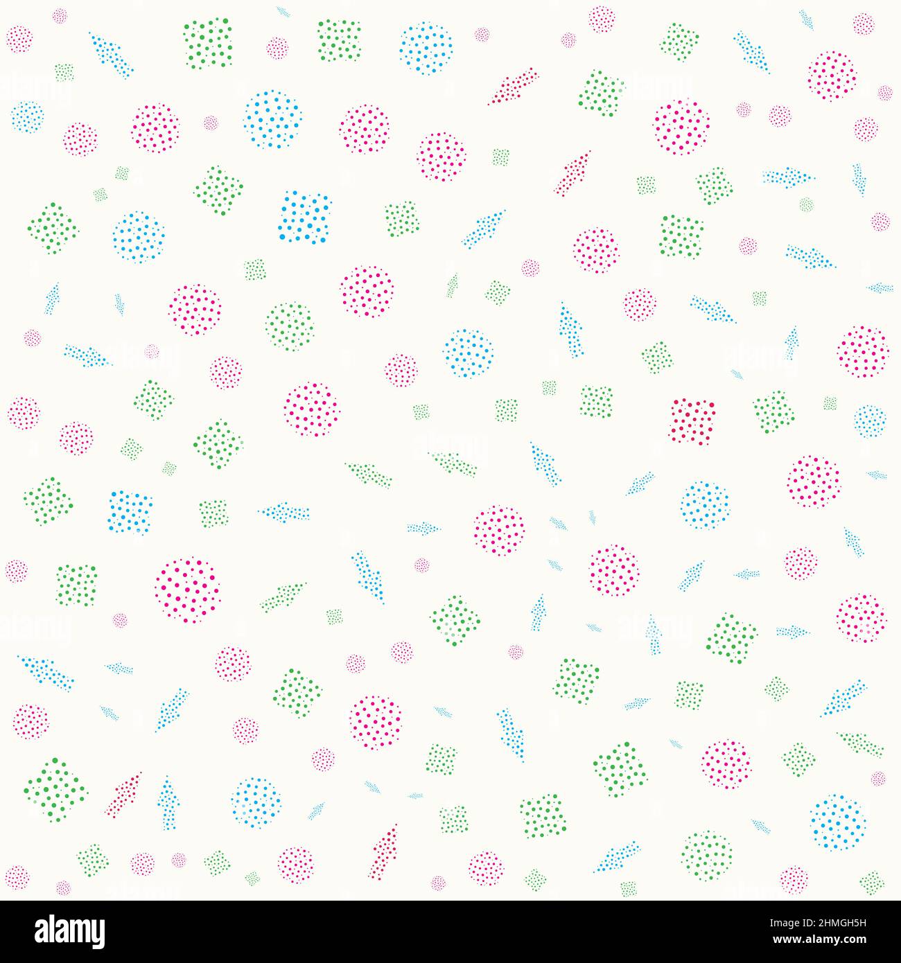 Vector abstract seamless pattern with squares, circles, dotted arrows. Stock Vector