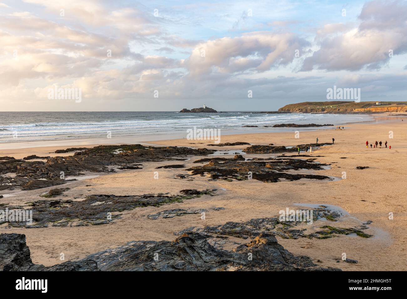 Godrevy lighthouse from Hayle beach, Cornwall, UK, England,Godrevy lighthouse,Hayle beach,Hayle Cornwall, Gwithian Hayle,Gwithian,beach,beaches,sea Stock Photo
