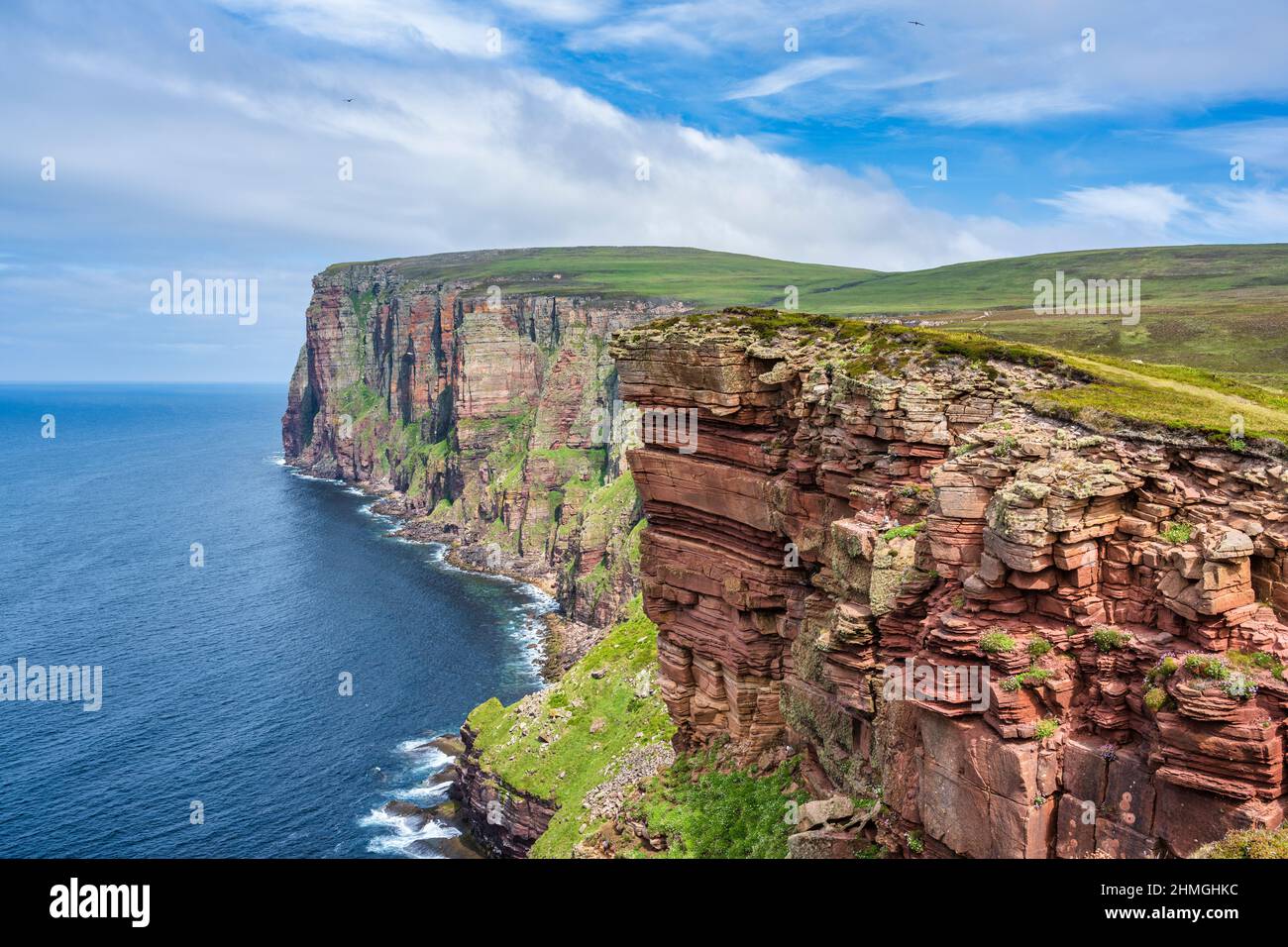 Red sandstone cliffs on northwest coast of Hoy, Isle of Hoy, Orkney, Scotland, UK Stock Photo
