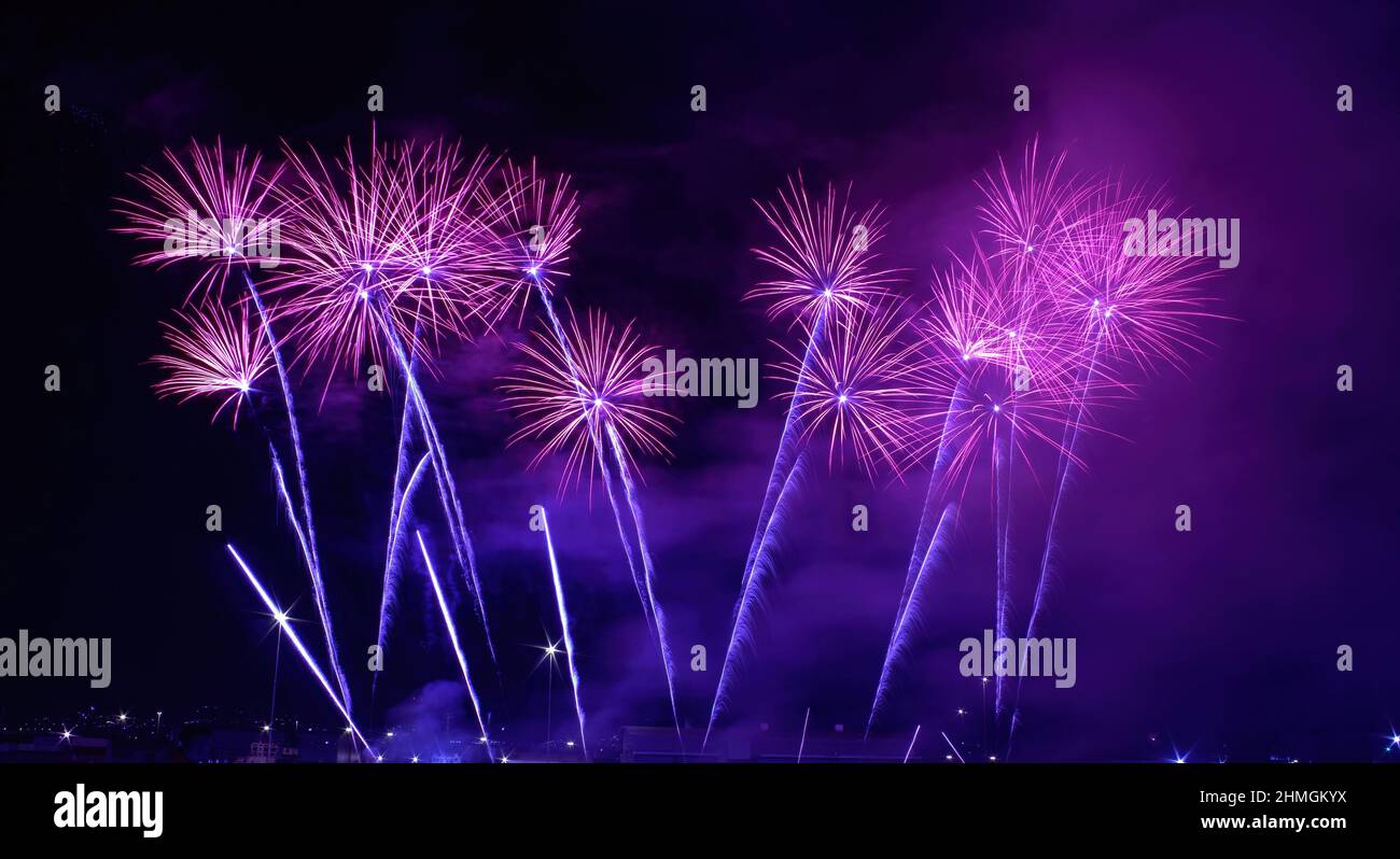 Fireworks Lighting Up The Night Sky In Belfast Stock Photo
