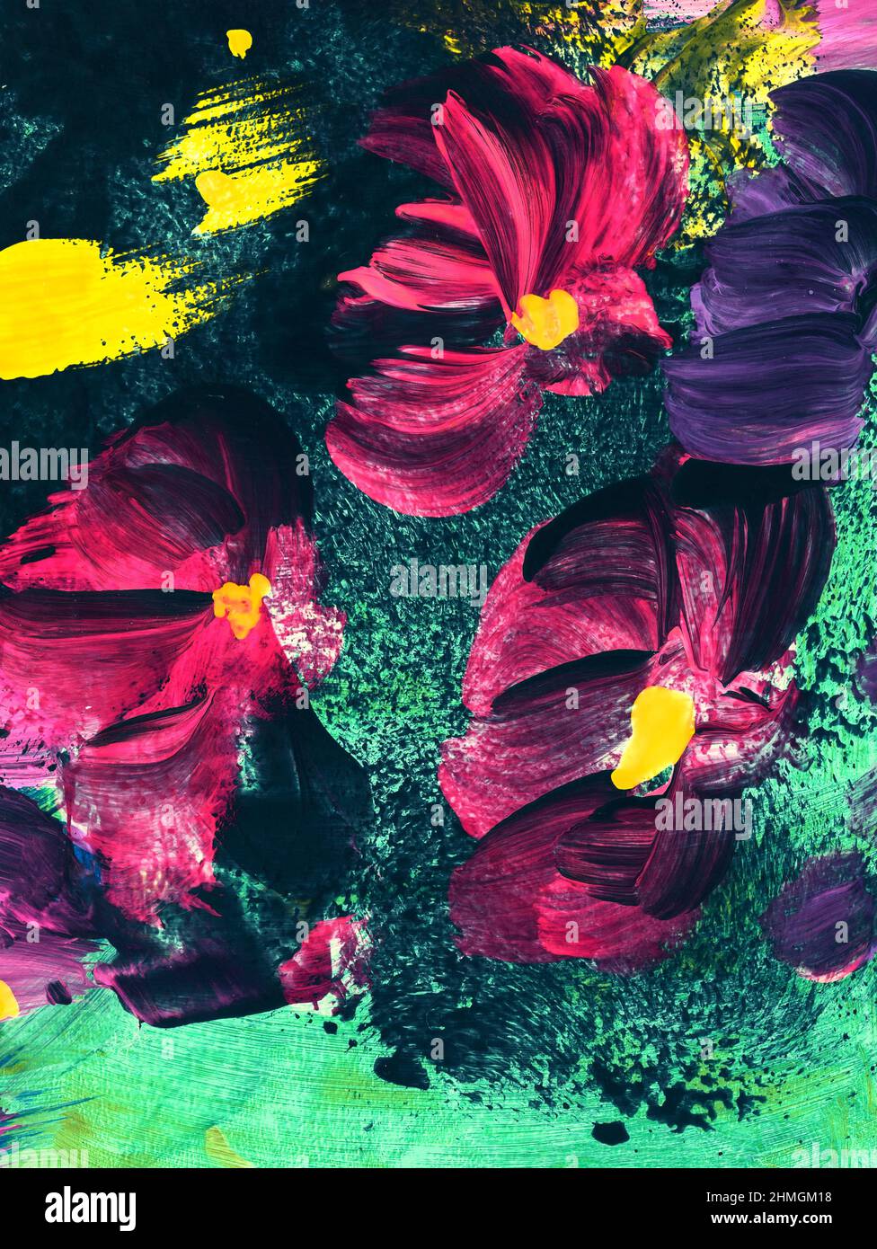 Neon Abstract Flowers Art Painting Creative Hand Painted Background