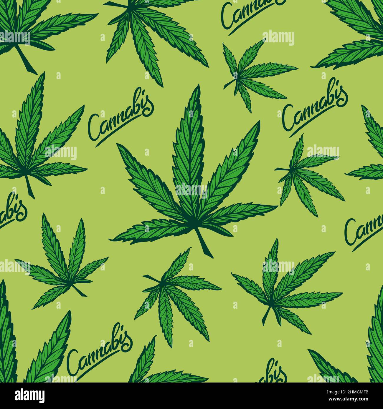 Seamless Pattern with Cannabis Leafs Vector Sketch illustration. Stock Vector