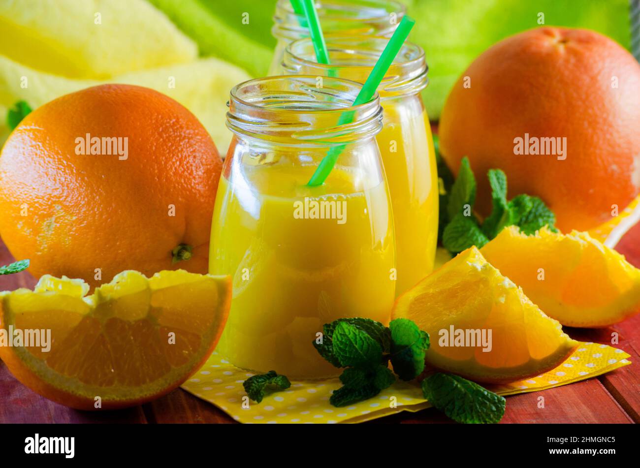 fresh orange juice and citrus in a glass jar Stock Photo Alamy