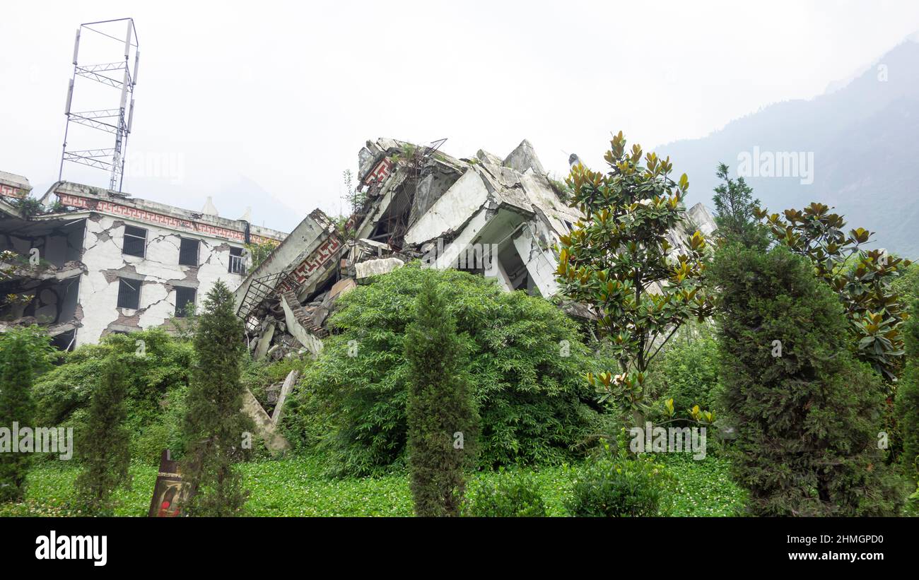 Damage buildings after the earthquake in Wenchuan, Sichuan, China Stock Photo