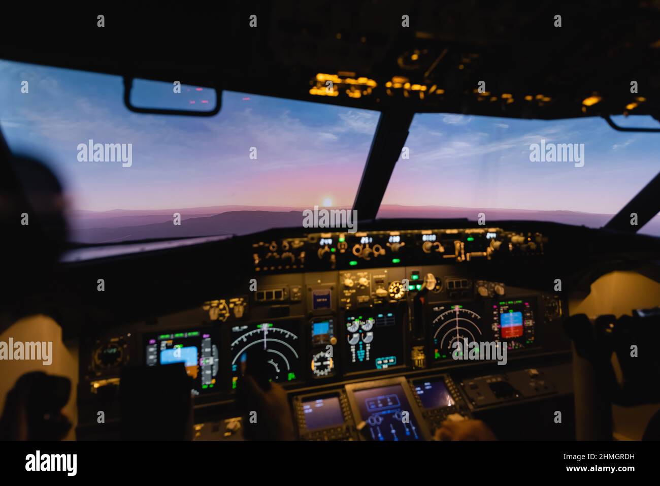 blue and pink sky during sunset through cockpit windows Stock Photo - Alamy