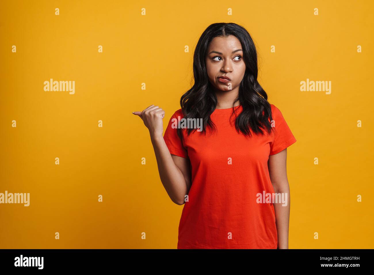 Aged woman pointing finger copy hi-res stock photography and images - Alamy