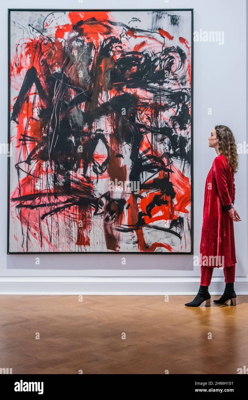 London, UK. 10th Feb, 2022. Rosso '83-1, 1983 - Emilio Vedova, documenta 7, at Galerie Thaddaeus Ropac, London. Reunited for the first time: five major paintings from documenta in 1982, on view with important works from the same decade. The First solo show in the UK for a revolutionary of his time: a striking and radical artist, who navigated between tradition and the avant-garde. Credit: Guy Bell/Alamy Live News Stock Photo