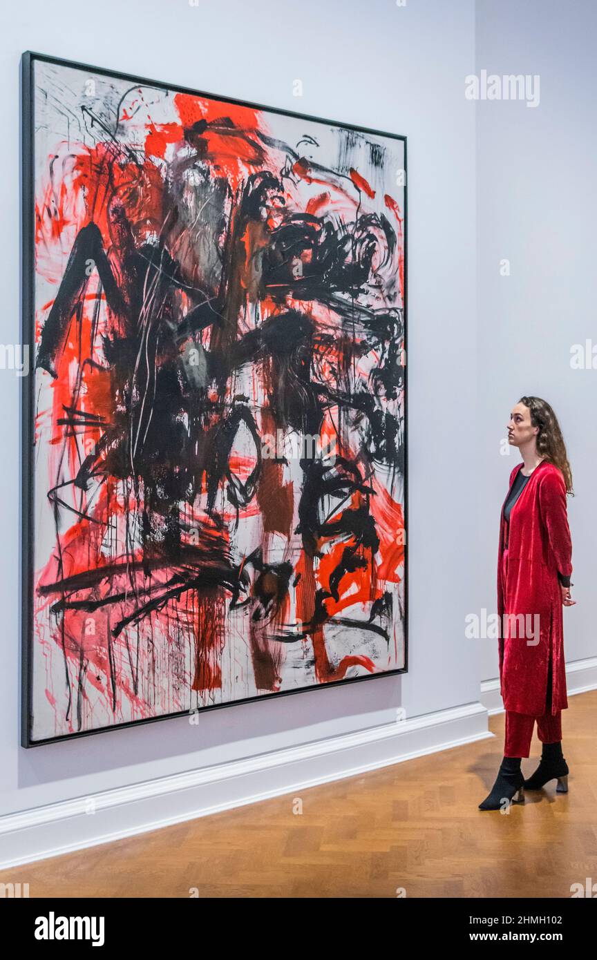 London, UK. 10th Feb, 2022. Rosso '83-1, 1983 - Emilio Vedova, documenta 7, at Galerie Thaddaeus Ropac, London. Reunited for the first time: five major paintings from documenta in 1982, on view with important works from the same decade. The First solo show in the UK for a revolutionary of his time: a striking and radical artist, who navigated between tradition and the avant-garde. Credit: Guy Bell/Alamy Live News Stock Photo