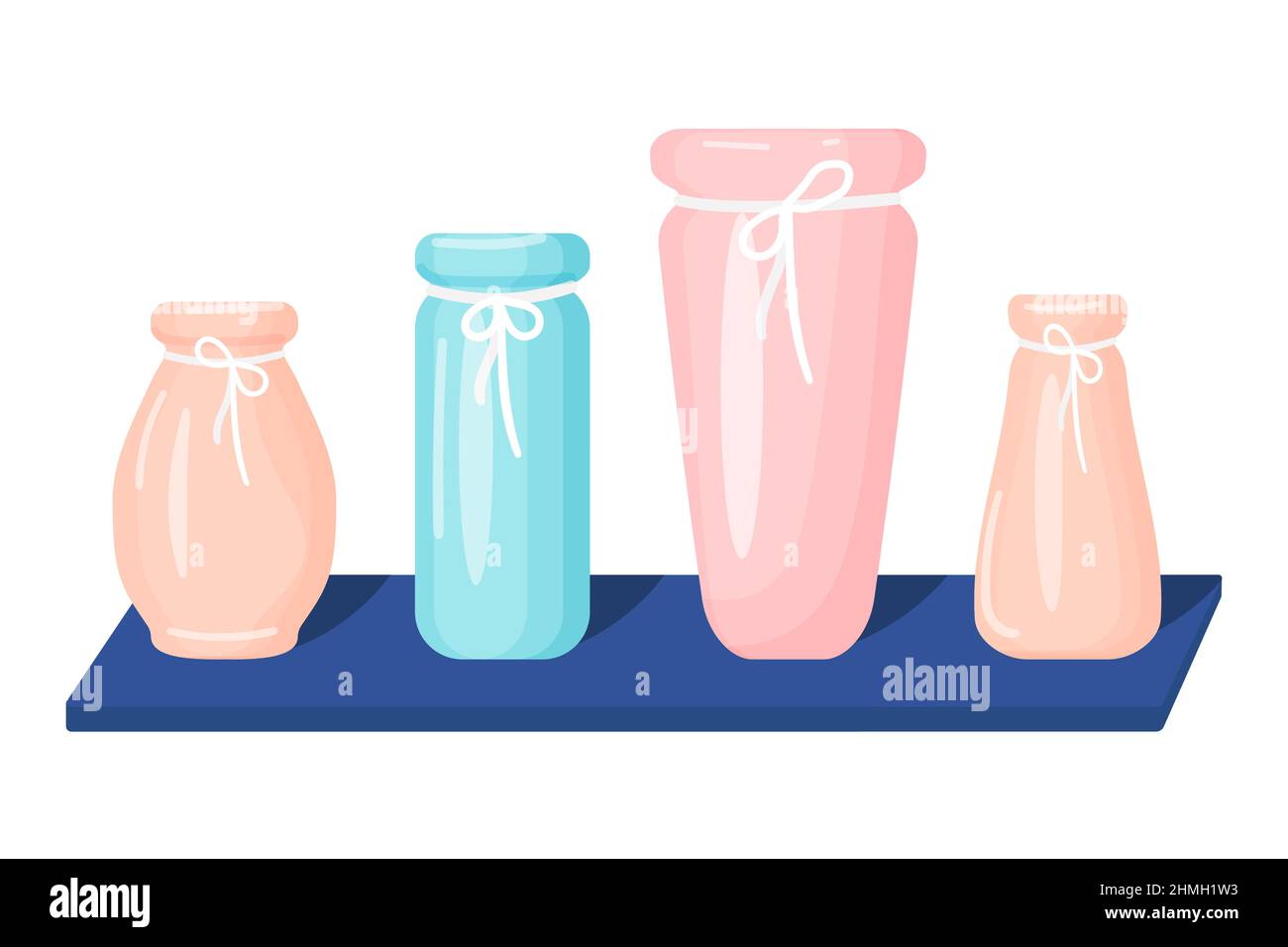 Set of modern flower vases on a shelf. Vector illustration. Cartoon style. Interior Design Stock Vector