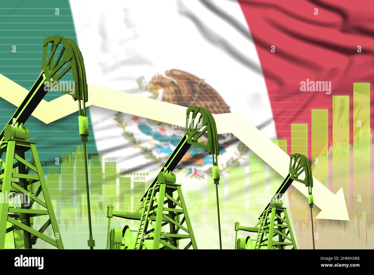 Mexico oil industry concept, industrial illustration - lowering down ...