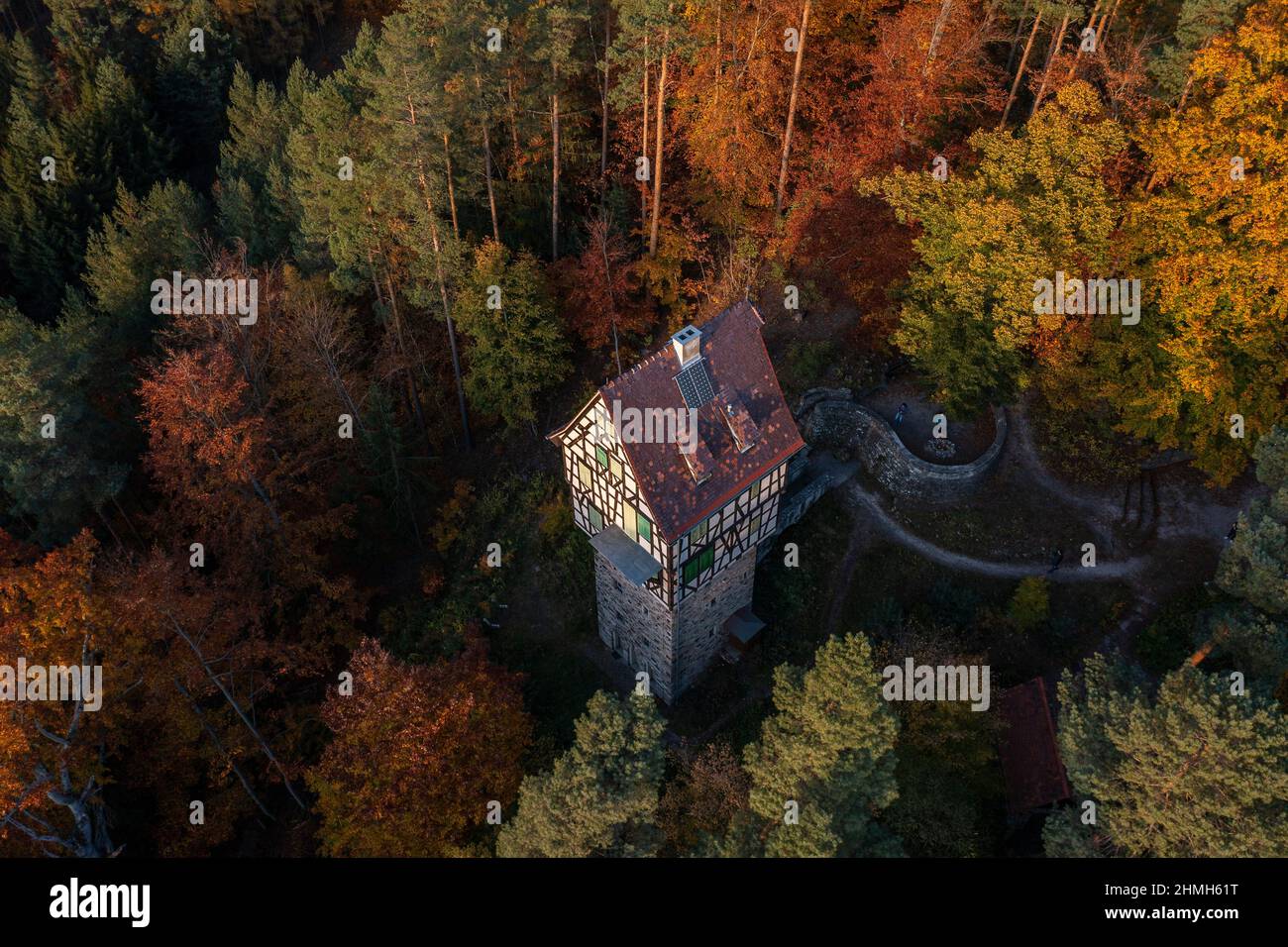 Drone photo from the Herzogstuhl in Thuringia. Stock Photo