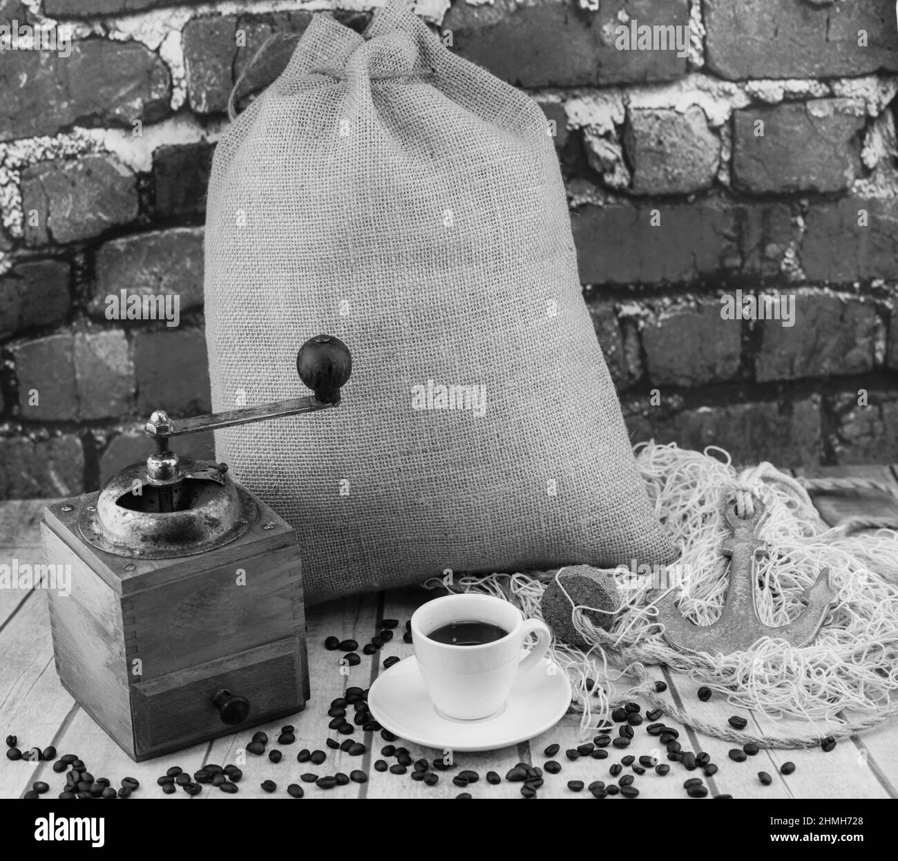 roasted Coffee beans and a vintage coffee grinder Stock Photo Alamy