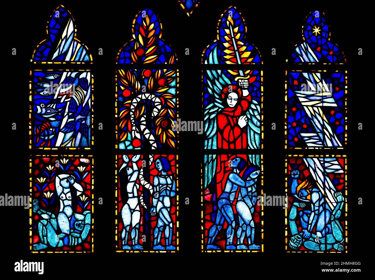 Europe, Sweden, Central Sweden, Västergötland Province, interior view of the Gothic Skara Cathedral (11th century), choir window by Bo Beskow Stock Photo
