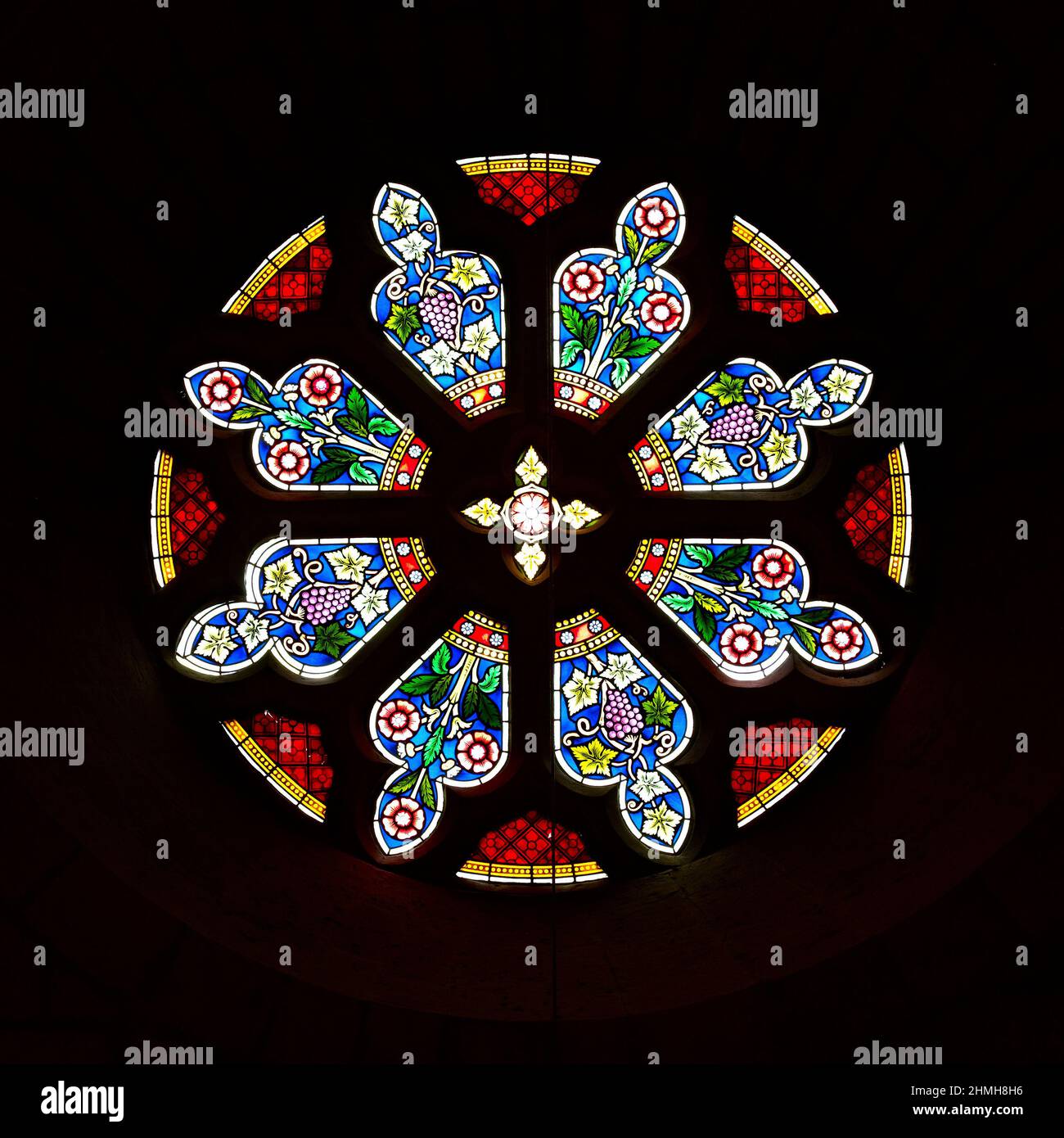 Europe, Sweden, Central Sweden, Västergötland Province, interior view of the Gothic Skara Cathedral (11th century), rose window in the choir window of Bo Beskow Stock Photo