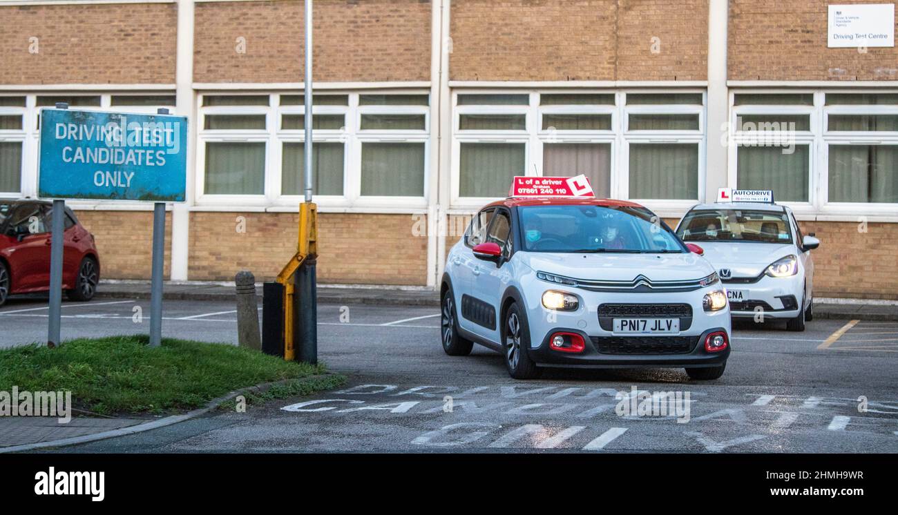 DVSA car learner drivers taking their proficiency test in Southport, Merseyside, UK Stock Photo
