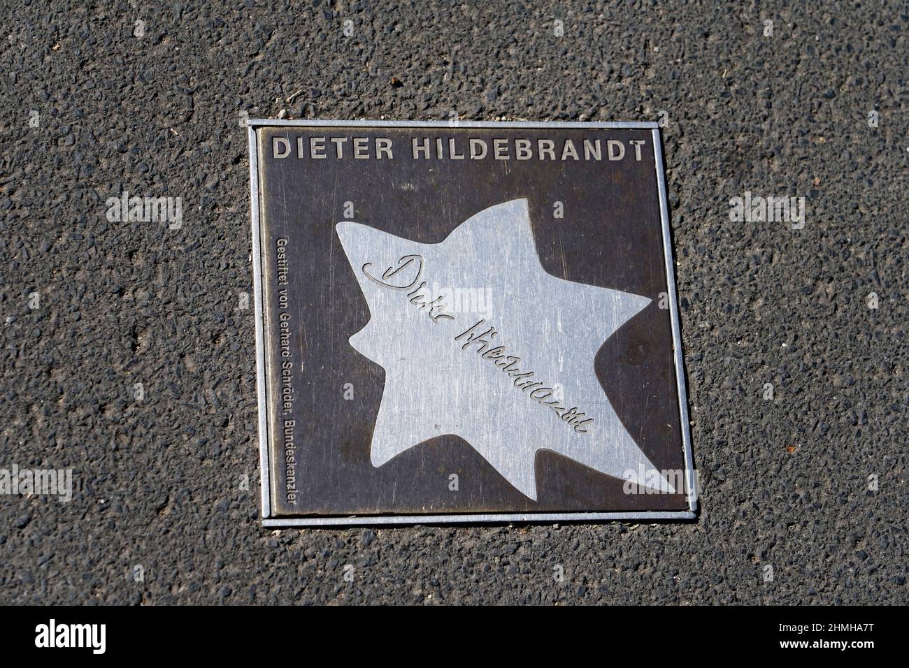 Germany, Rhineland-Palatinate, Mainz, Romano-Guardini-Platz, pedestrian zone along the Carnival Museum, Walk of Fame of the cabaret, star of satire, Dieter Hildebrandt Stock Photo