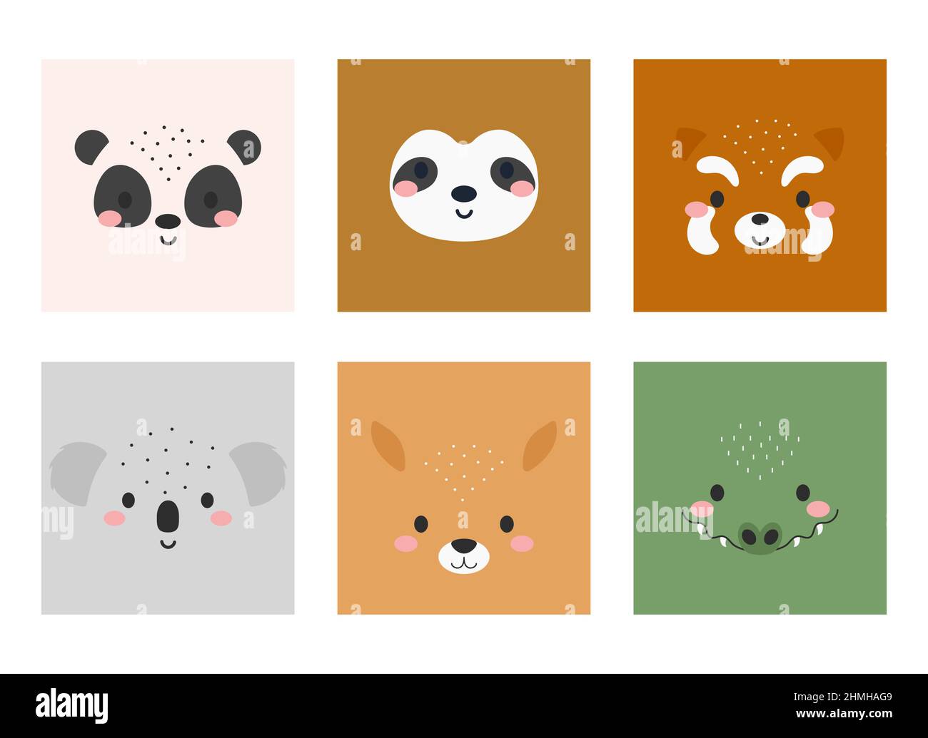 Cute cartoon animal faces set. Party decor for children. Childish print ...