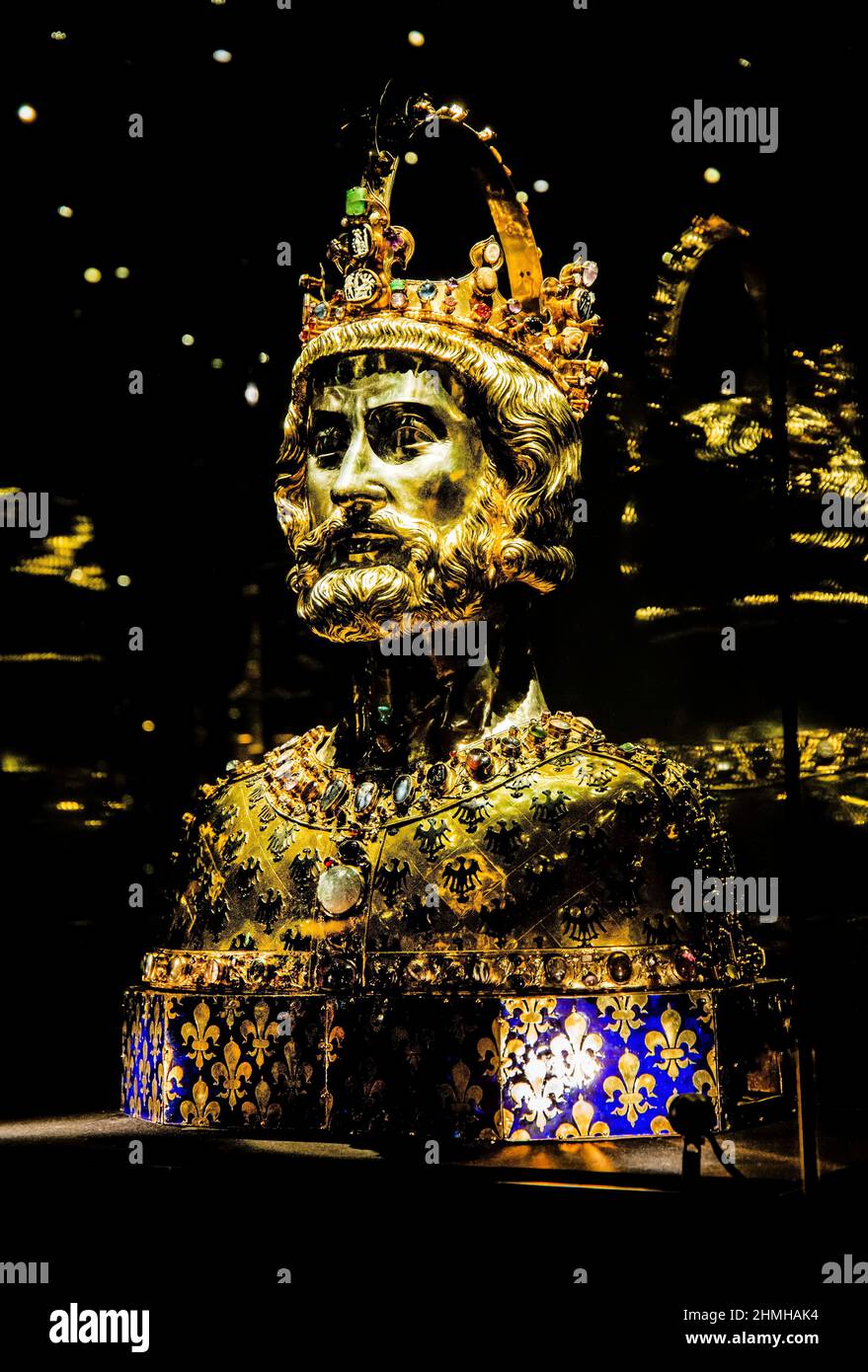 Golden bust of emperor charlemagne karlsbuste in the cathedral treasury