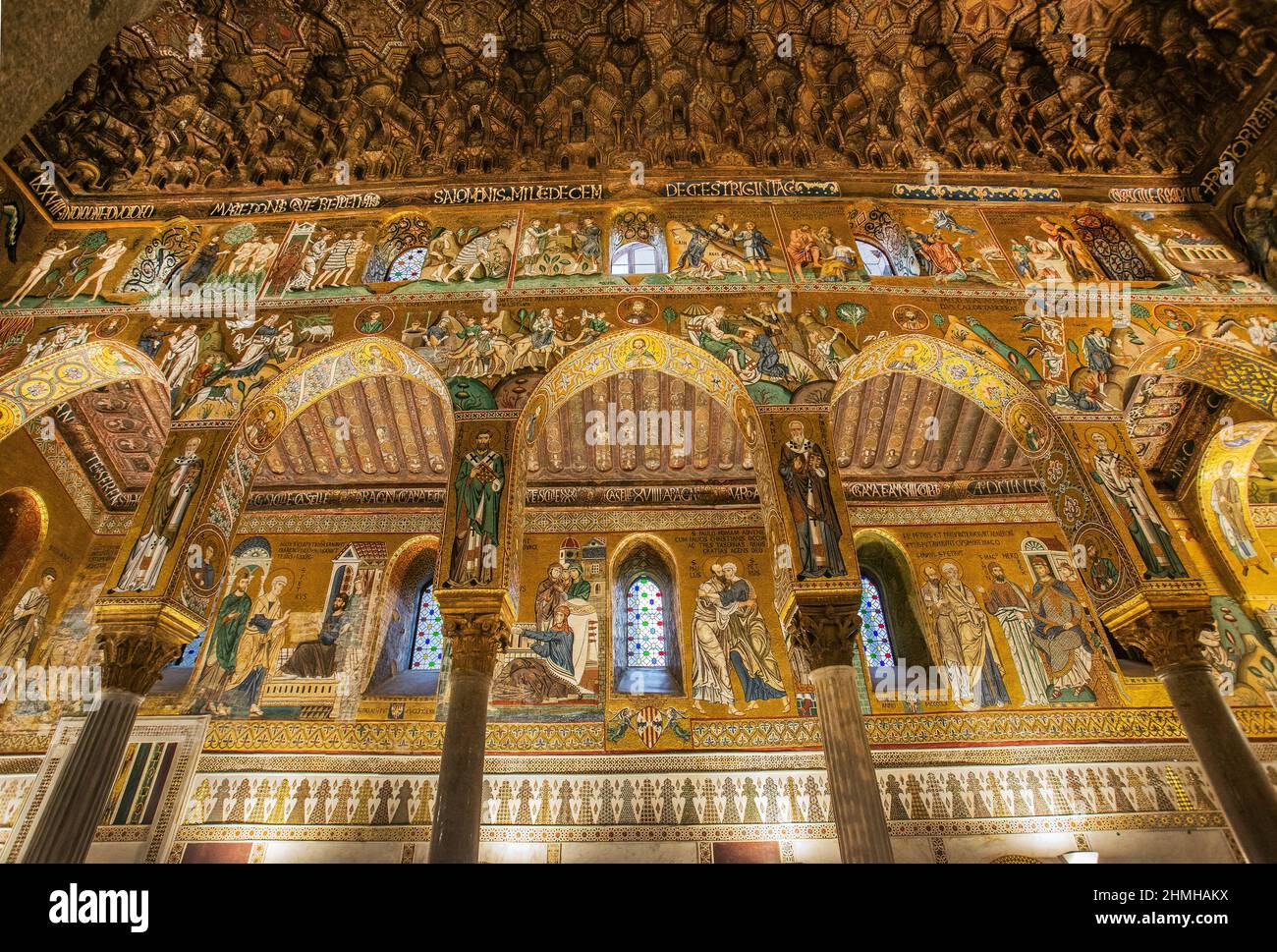 Cappella Palatina (Palatine Chapel) with magnificent gold mosaics and stalactite ceiling in the Palazzo Reale (Palazzo dei Normanni), Palermo, Sicily, Italy Stock Photo
