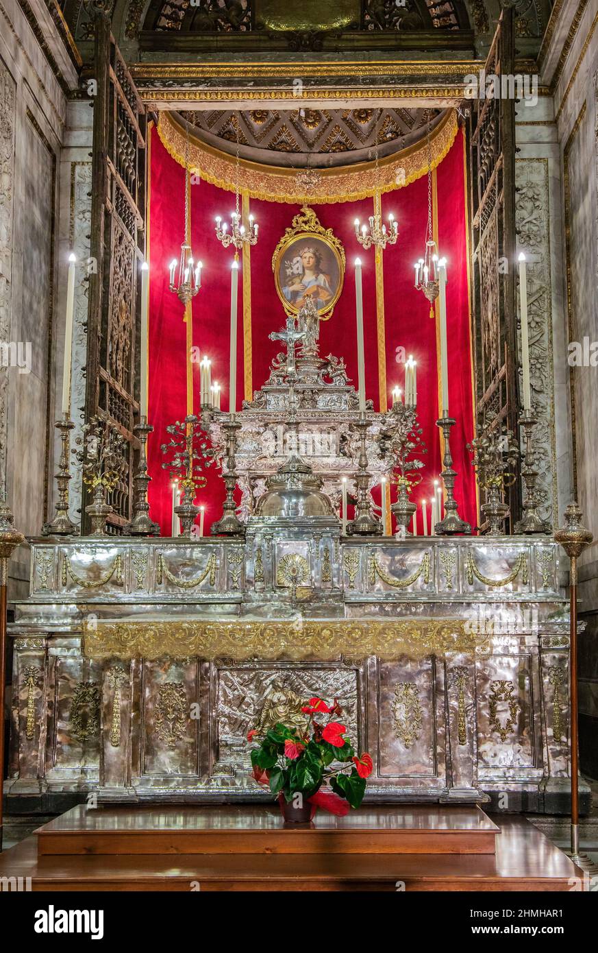 Silver altar of Saint Rosalia in the aisle of the cathedral, Palermo, Sicily, Italy Stock Photo