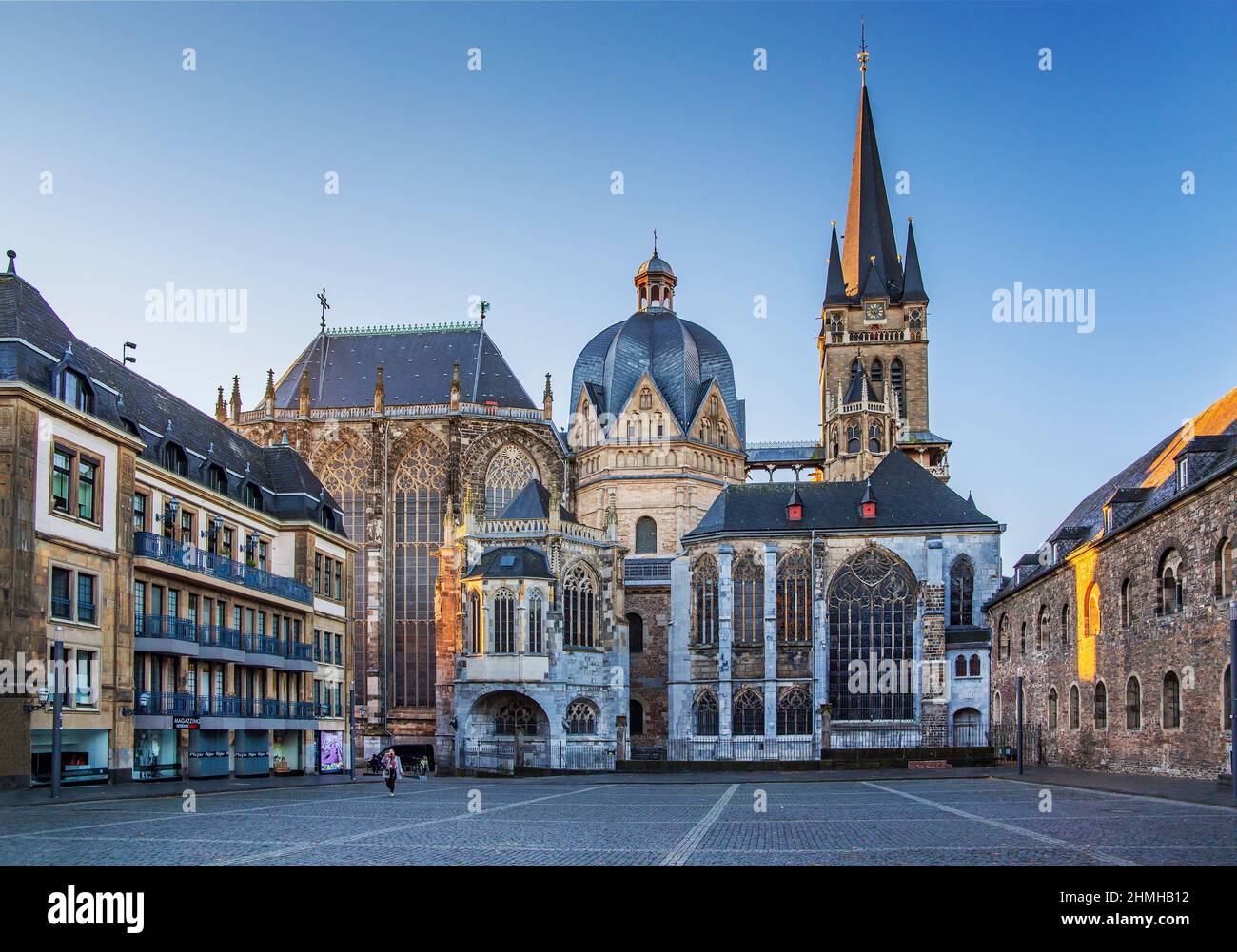 Katschhof with north view from the Kaiserdom in the morning sun, Aachen, North Rhine-Westphalia, Germany Stock Photo