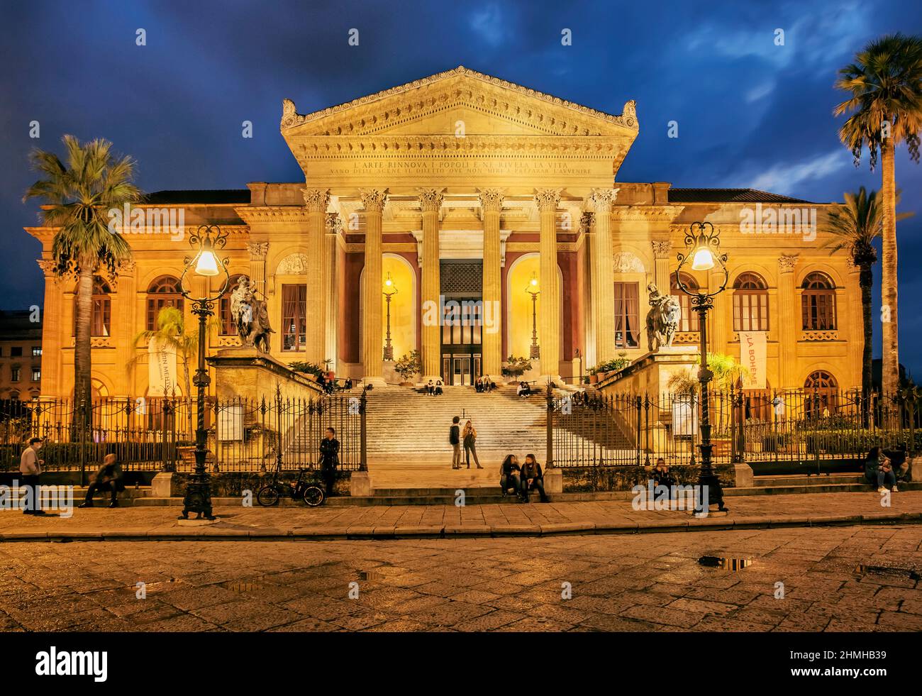 Teatro Massimo opera house in the old town at dusk, Palermo, Sicily, Italy Stock Photo