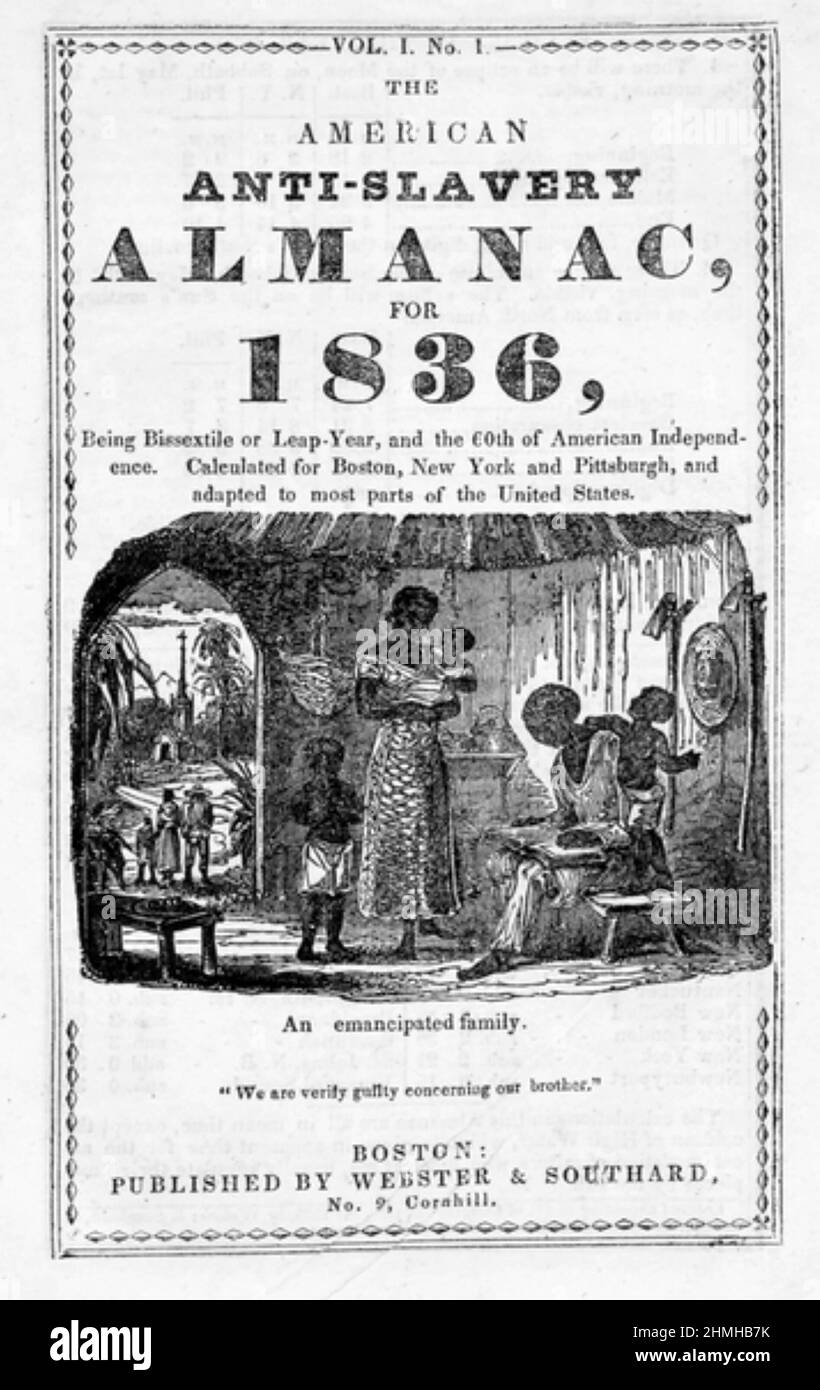 AMERICAN ANTI-SLAVERY ALMANAC 1836 Stock Photo