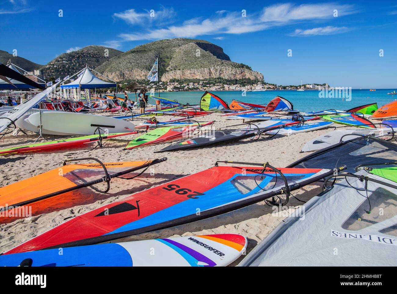 Surf beach in the seaside resort of Mondello, district of Palermo, Sicily, Italy Stock Photo