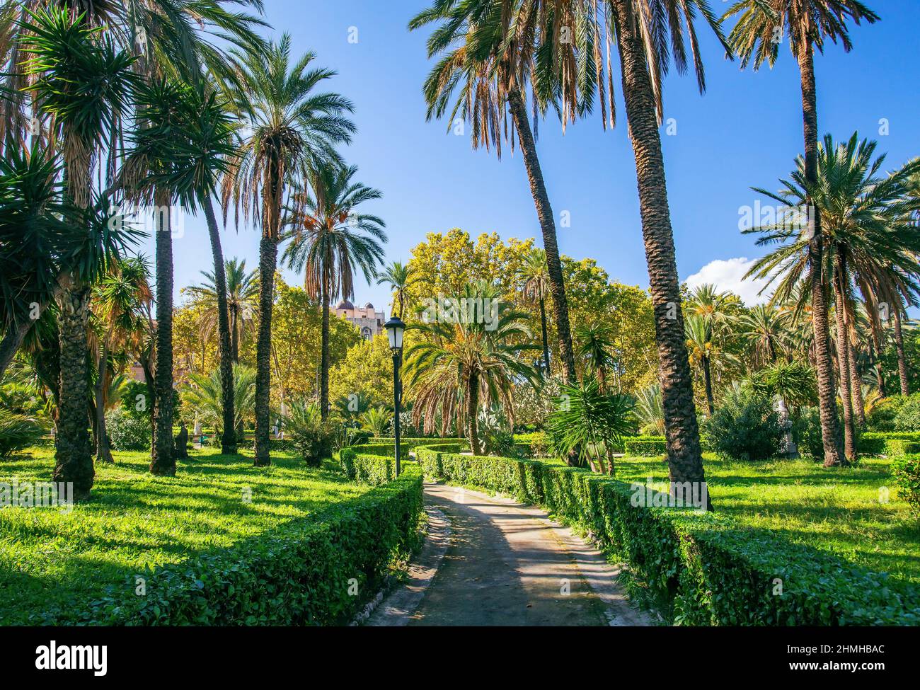 Path in the park Villa Bonanno in the old town, Palermo, Sicily, Italy Stock Photo
