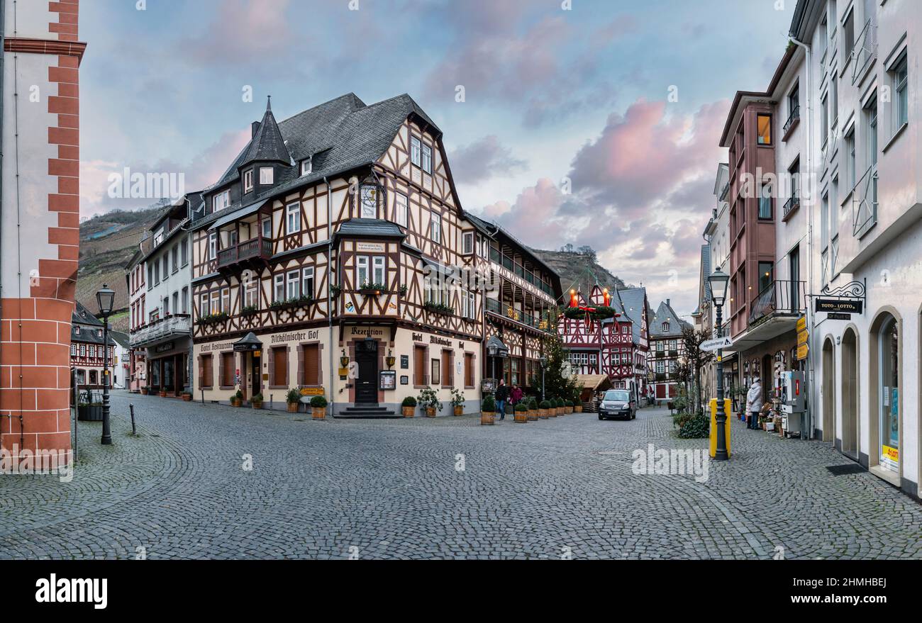 'Old House' (Altes Haus) in Bacharach, Castle Trail, Middle Rhine, Mint, Upper Middle Rhine Valley, Post Tower, Rhine, shipping, city towers, Unesco, World Heritage, World Heritage, Werner Chapel, winter, [M] Stock Photo