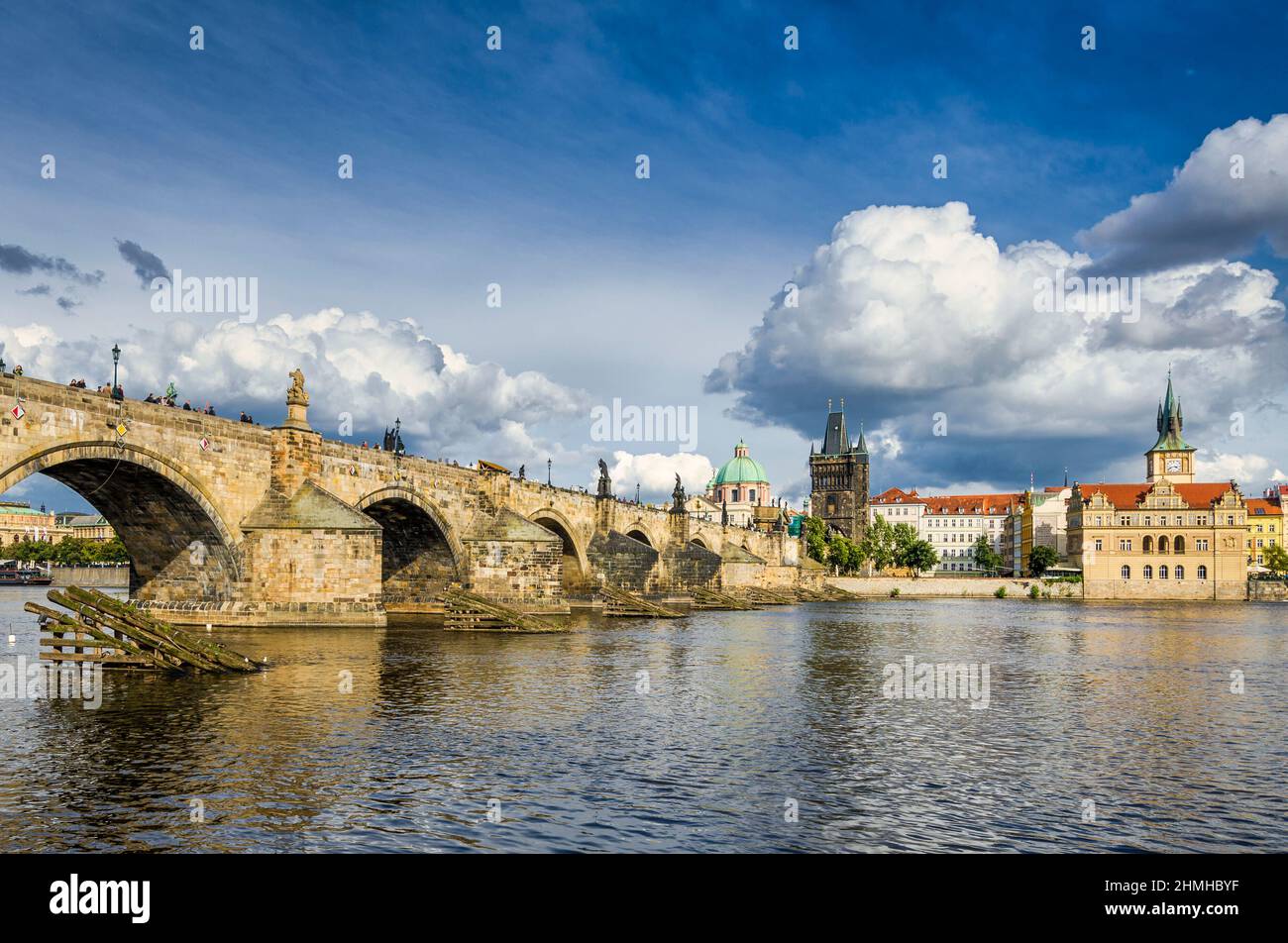 Charles Bridge in Prague, Czech Republic on a sunny day Stock Photo