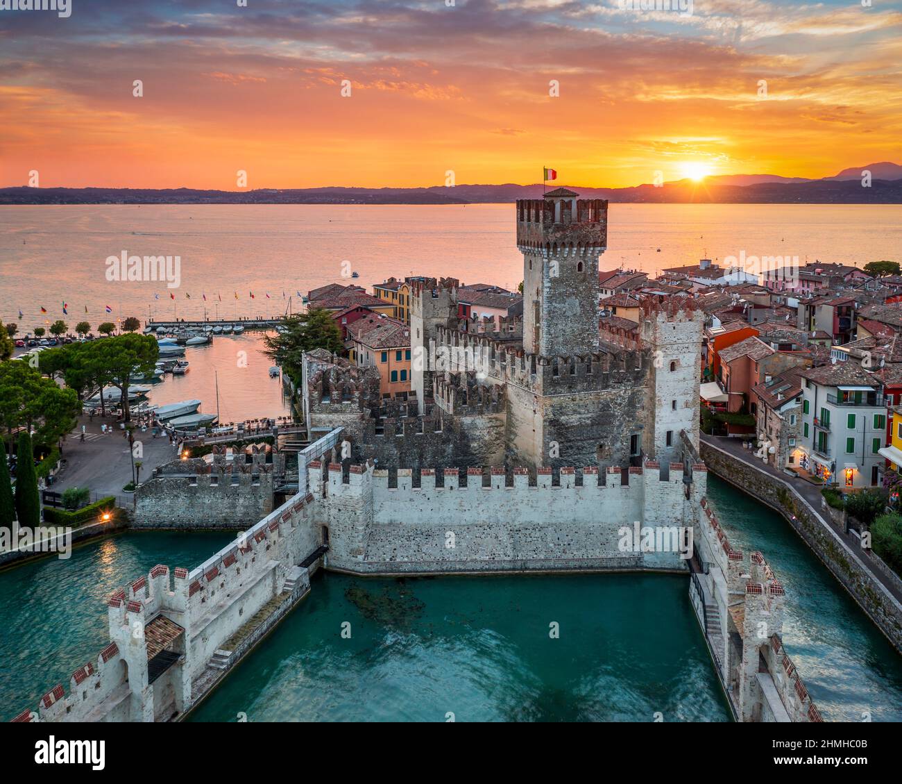 Famous Scaliger Castle in Sirmione, Lake Garda, Italy Stock Photo