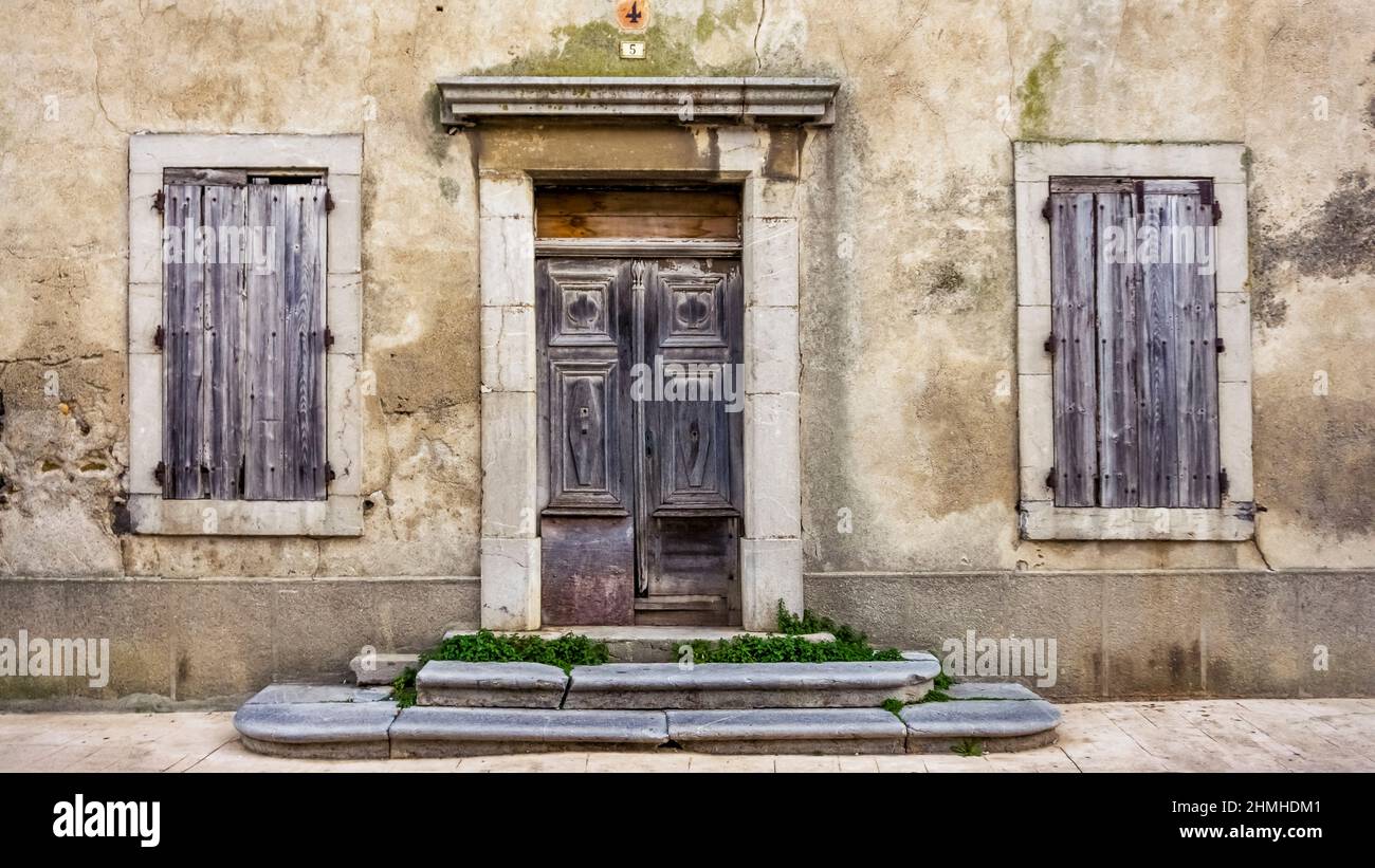 Old house facade in Gruissan. Stock Photo