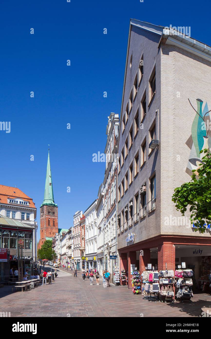 Pedestrian zone Breite Strasse with Jacobi Church, Lübeck, Schleswig-Holstein, Germany, Europe Stock Photo
