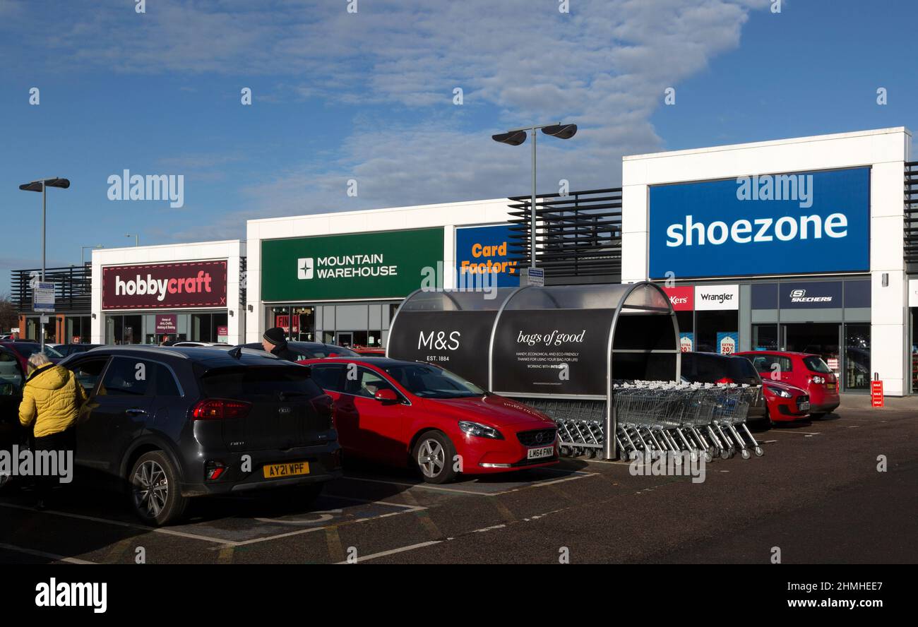 Shops and car park at Martlesham Heath retail park, Martlesham, Suffolk