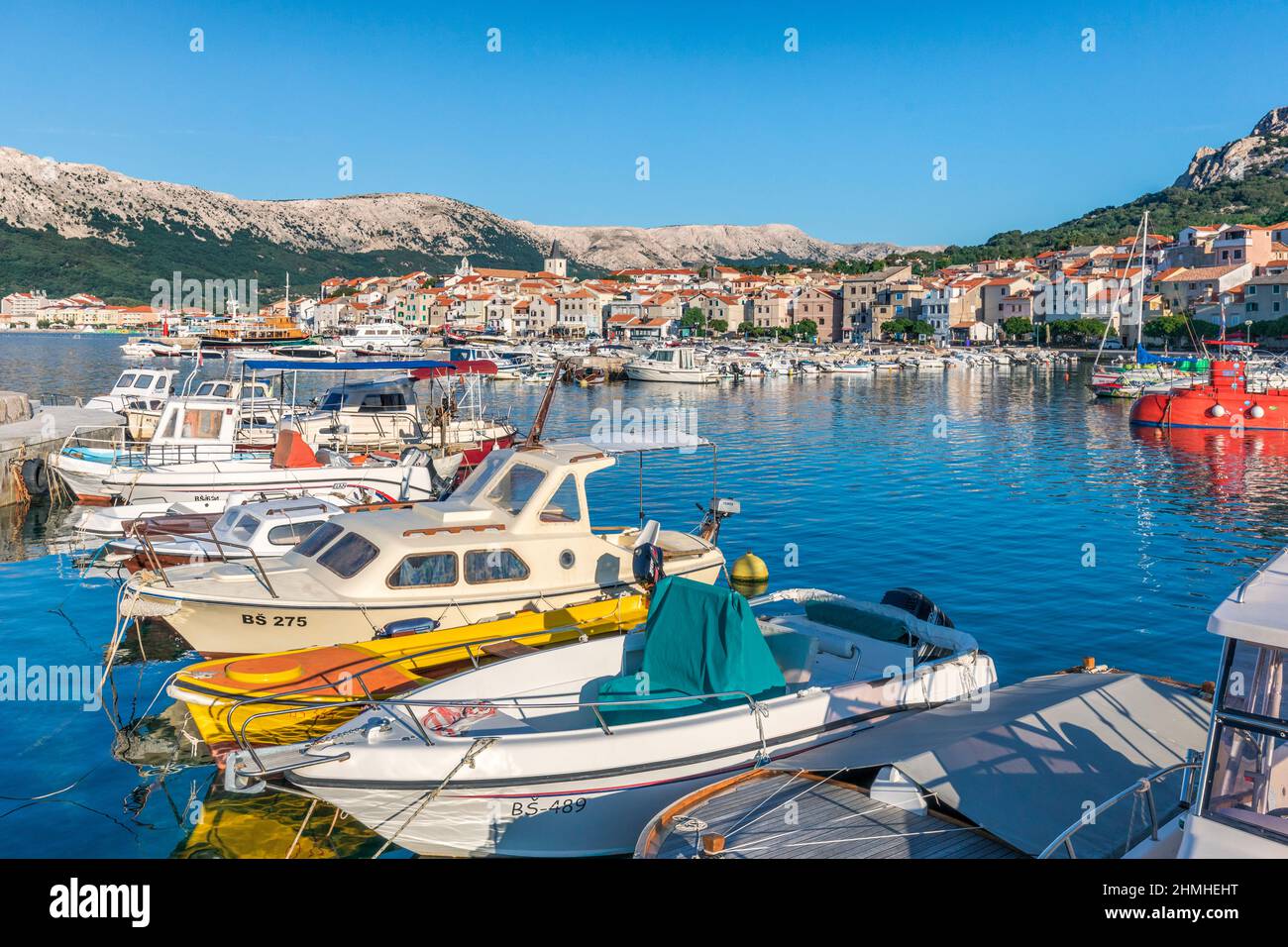 Croatia, Kvarner bay, island of Krk, Adriatic coast, the tourist resort of Baska, marina view with boats Stock Photo