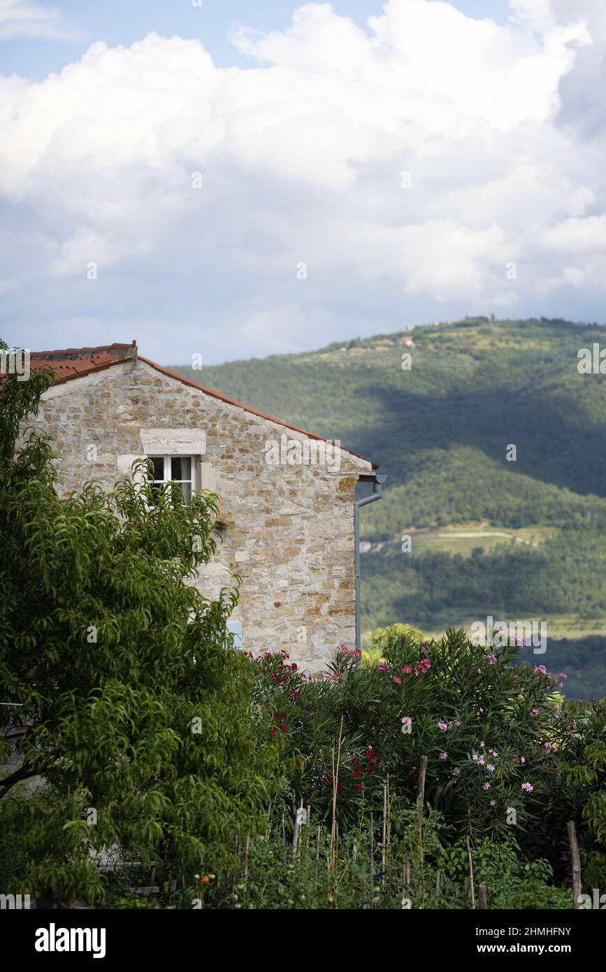 Stone house in the mountain village of Motovun, Croatia Stock Photo