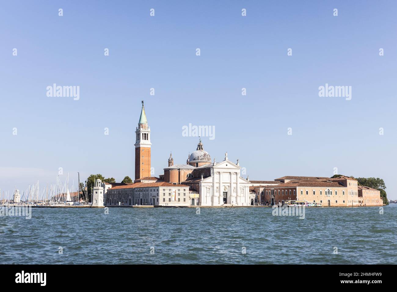 View from the Laguna on the Isola di San Giorgio Maggiore with the Chiesa di San Giorgio Maggiore in Venice, Italy Stock Photo
