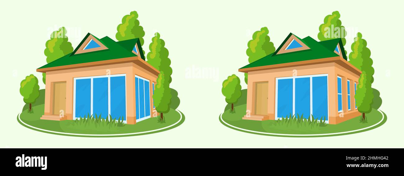 Summer landscape. 3D cottage icon surrounded by trees Stock Vector ...